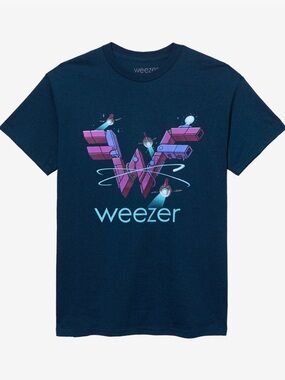 Weezer Space Logo Navy Graphic Band Tee - Pink & Light Blue Print